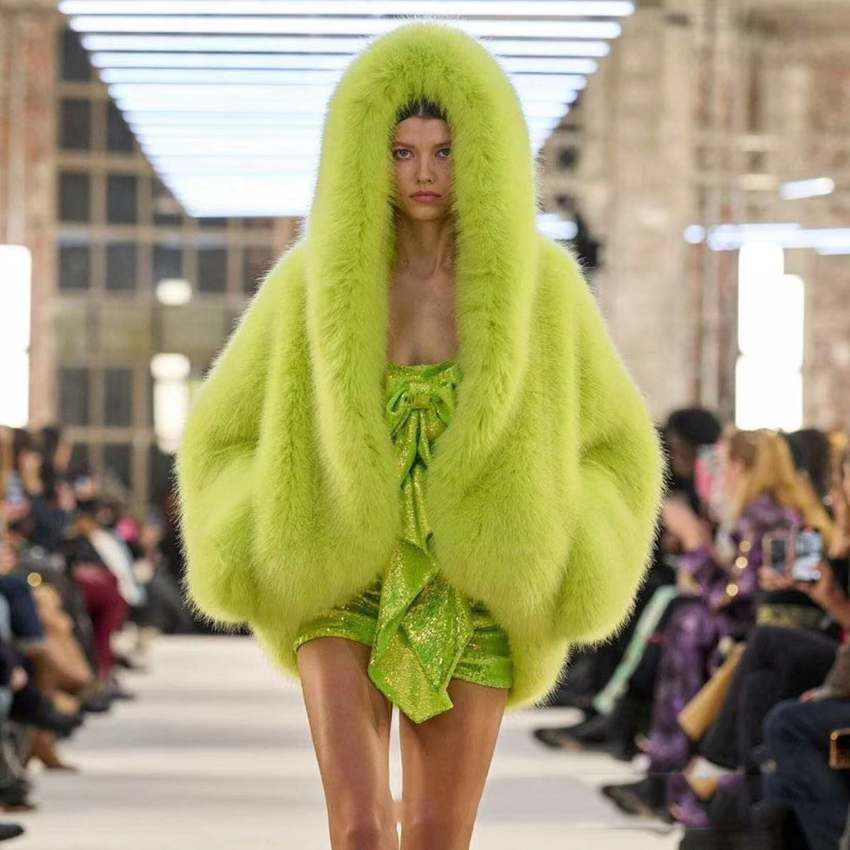Street-wave Oversized Faux Fur Jacket With Hood For Women Luxurious Cozy Streetwear