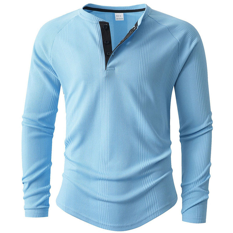 Streetwave Mens Long Sleeve Henley Shirt With Structured Texture And Breathable Cotton