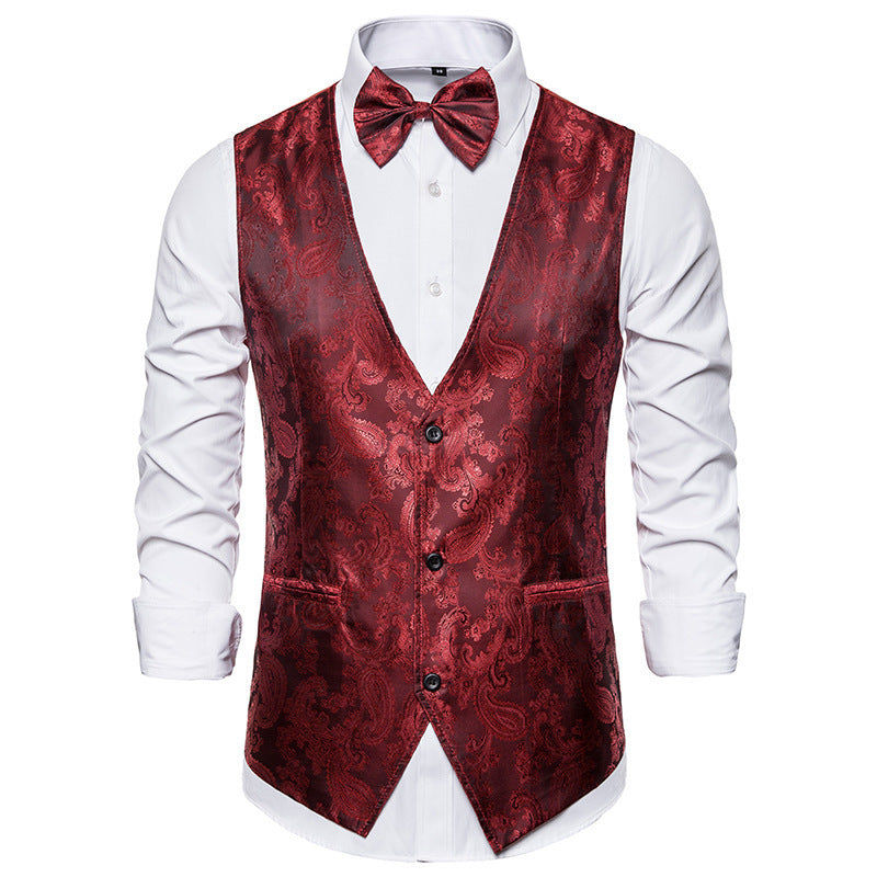 Street Wave Mens Elegant Paisley Jacquard Vest Waistcoat With Fine Pattern For Formal Events