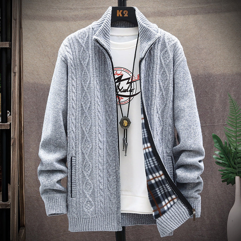 Streetwave Men's Knit Cardigan With Faux Leather Details And High Collar For Cozy Cold Weather