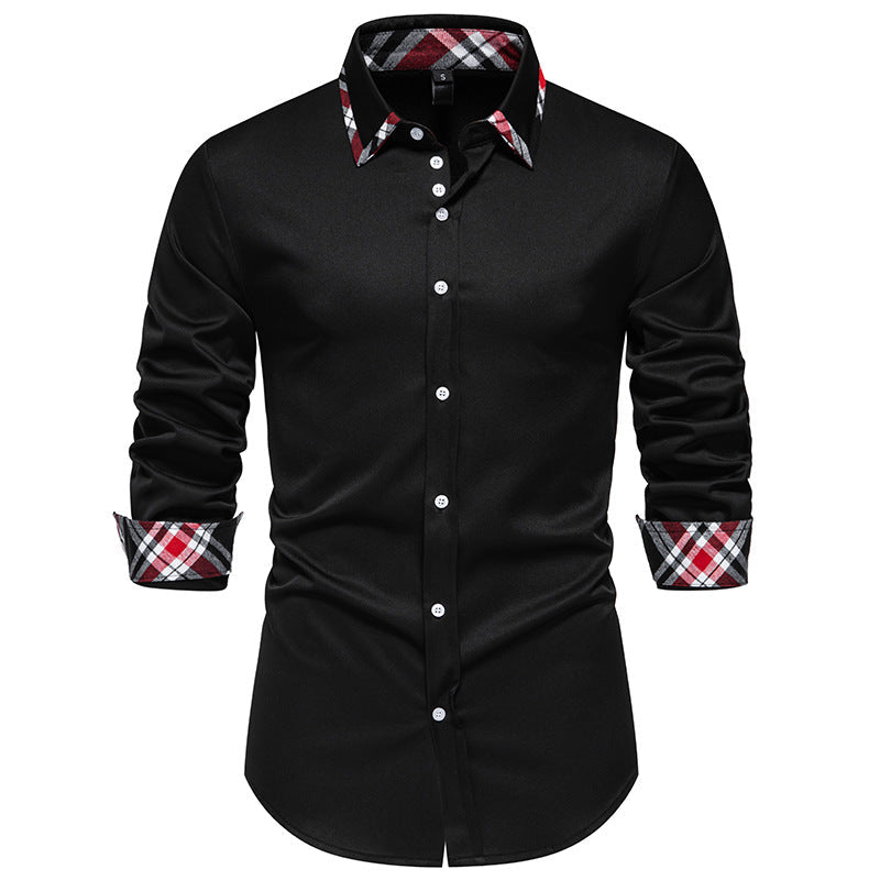 Streetwave Men's Elegant Long Sleeve Shirt With Contrasting Plaid Details For Office And Casual Wear