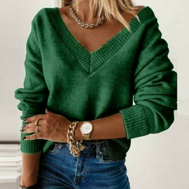 Street-wave Women V Neck Sweater Soft Cotton Polyester Blend Cozy Everyday Comfort