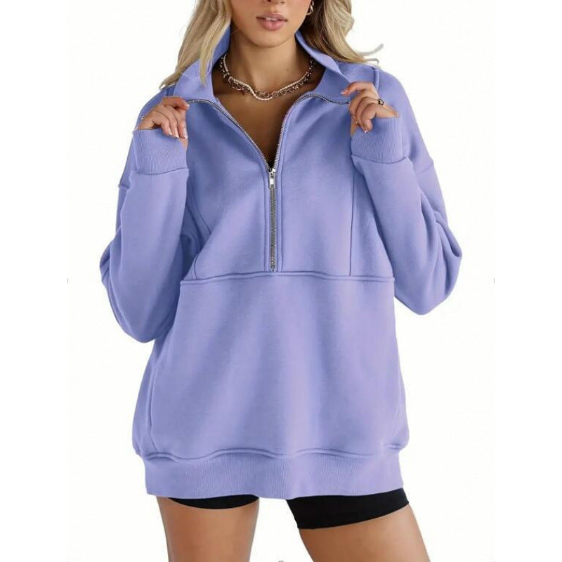 Street-wave Women's Oversized Half Zip Sweatshirt For Effortless Comfort And Style