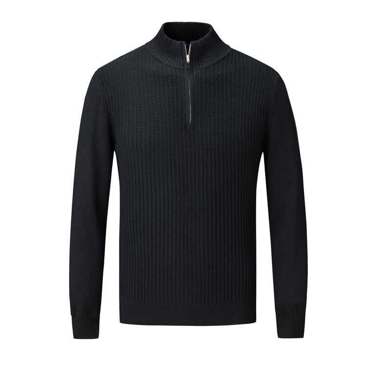 Mens Knit Pullover With Stand Collar And Fine Rib Knit Street-wave For Modern Casual Style