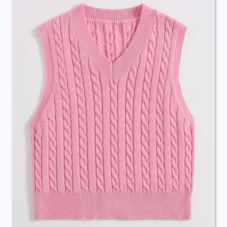 Street-Wave Womens Cable Knit Vest With V-Neck For Women Soft Cotton Blend Versatile Layering