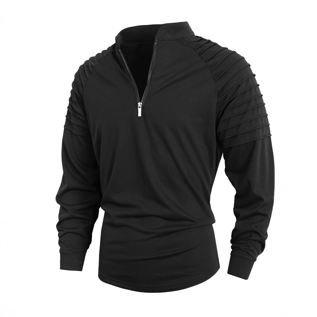 Street-Wave Men's Zip Neck Long Sleeve Shirt With Stand Collar For Active Comfort And Style