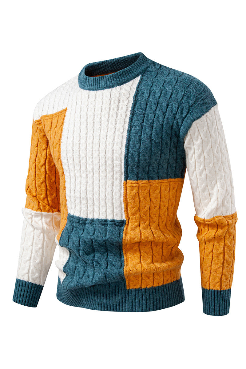 Street-Wave Mens Color Block Knit Pullover Cozy Comfort Modern Style for Everyday Wear