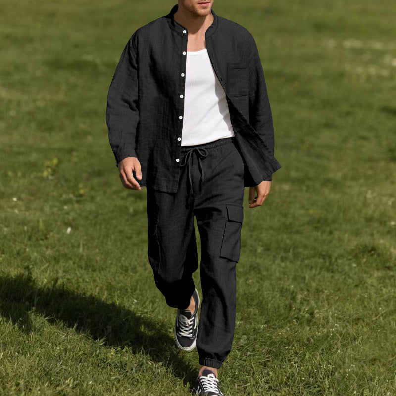 Street-Wave Men's Casual Linen Set With Breathable Fabric And Practical Pockets For Everyday Comfort