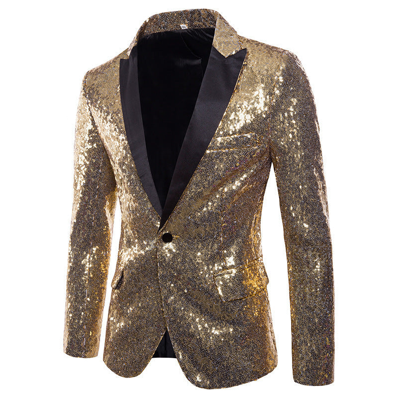 Street-Wave Men's Sequin Blazer With Classic Lapel For Festive Events And Nightlife