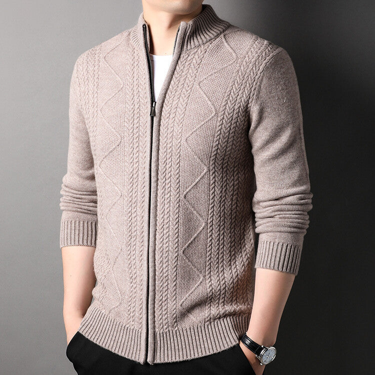 Men's Cable Knit Cardigan Street-wave Modern Patterned Knit Versatile Everyday Wear