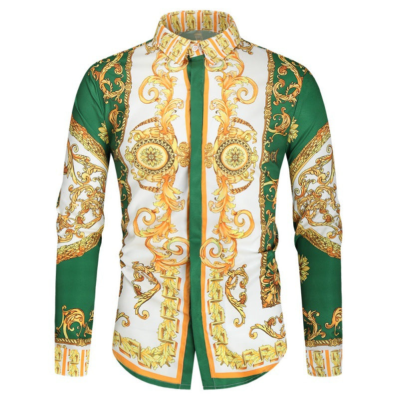 Street-wave Men's Luxury Baroque Shirt With Impressive Ornate Print for Fashion-Forward Men