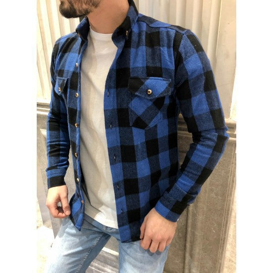 Street-wave Men's Flannel Shirt Plaid With Chest Pockets Soft Warm Comfort All Day Wear