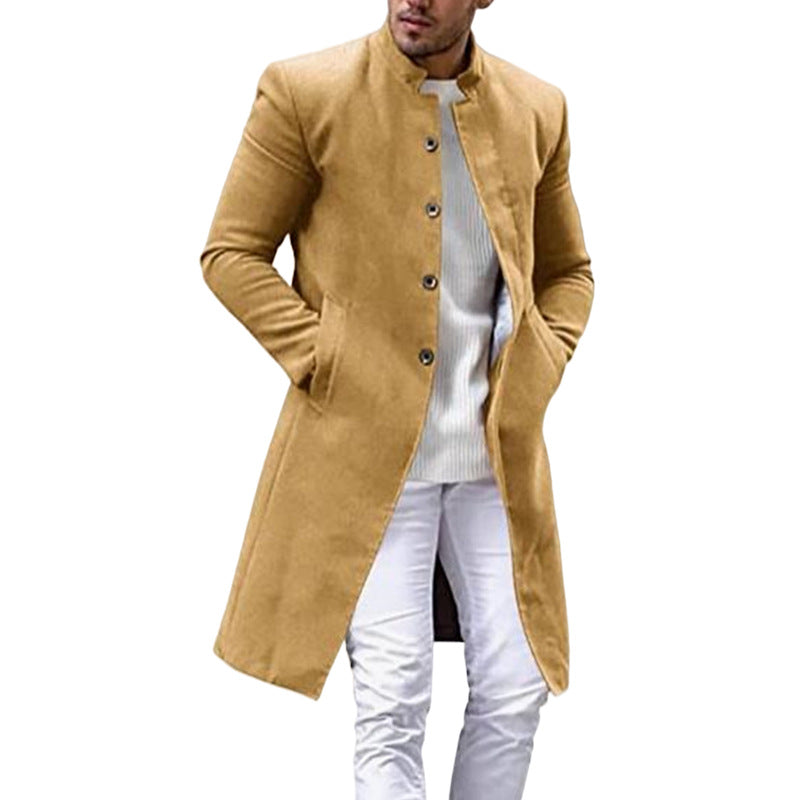 Street-Wave Men's Elegant Long Coat With Slim Fit And High Collar For Modern City Gentlemen