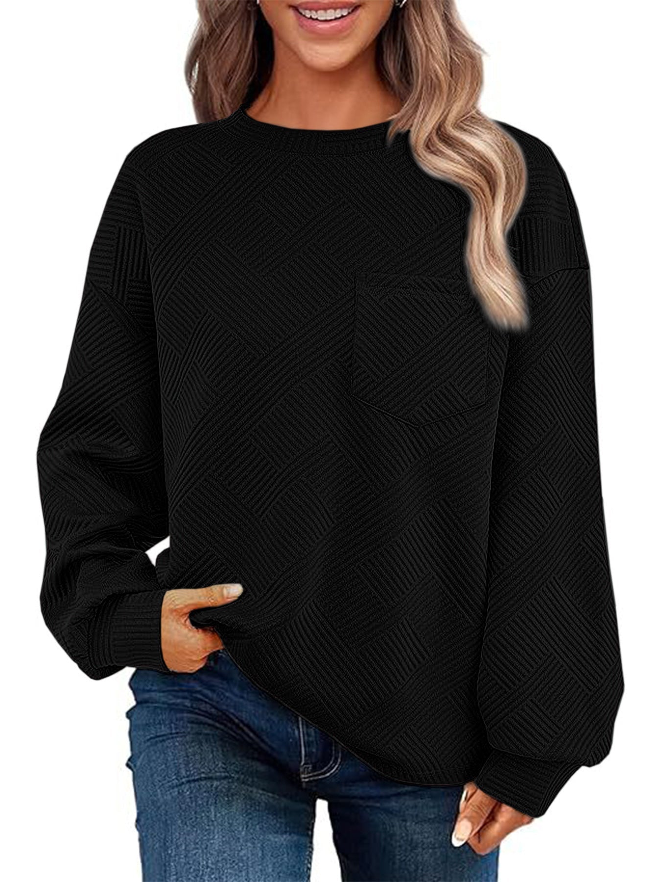 Streetwave Women Cozy Structured Knit Sweater With Front Pocket Casual Everyday Pullover