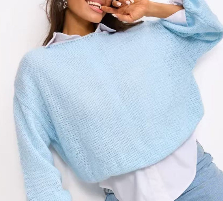 Street-Wave Womens Oversized Knit Sweater With Balloon Sleeves Cozy Textured Knit Pattern