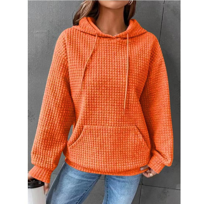 Women Waffle Knit Hoodie by Street Wave With Kangaroo Pocket Cozy All Day Comfort Casual Fit
