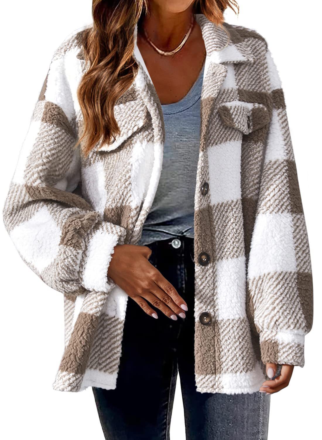 Street-wave Women's Plaid Faux Fur Jacket Cozy Warmth and Effortless Style Casual Everyday Wear