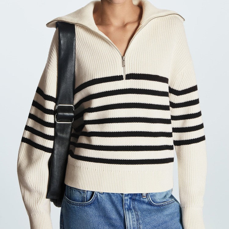 Streetwave Womens Striped Half Zip Knit Pullover For Cozy Warmth And Everyday Chic