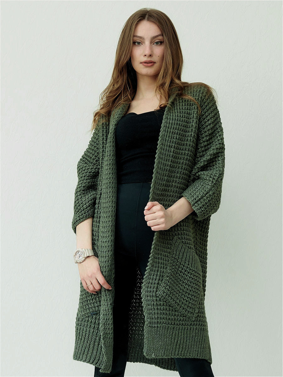 Street-wave Cozy Soft Knit Cardigan For Women With Pockets Oversized Everyday Open Front