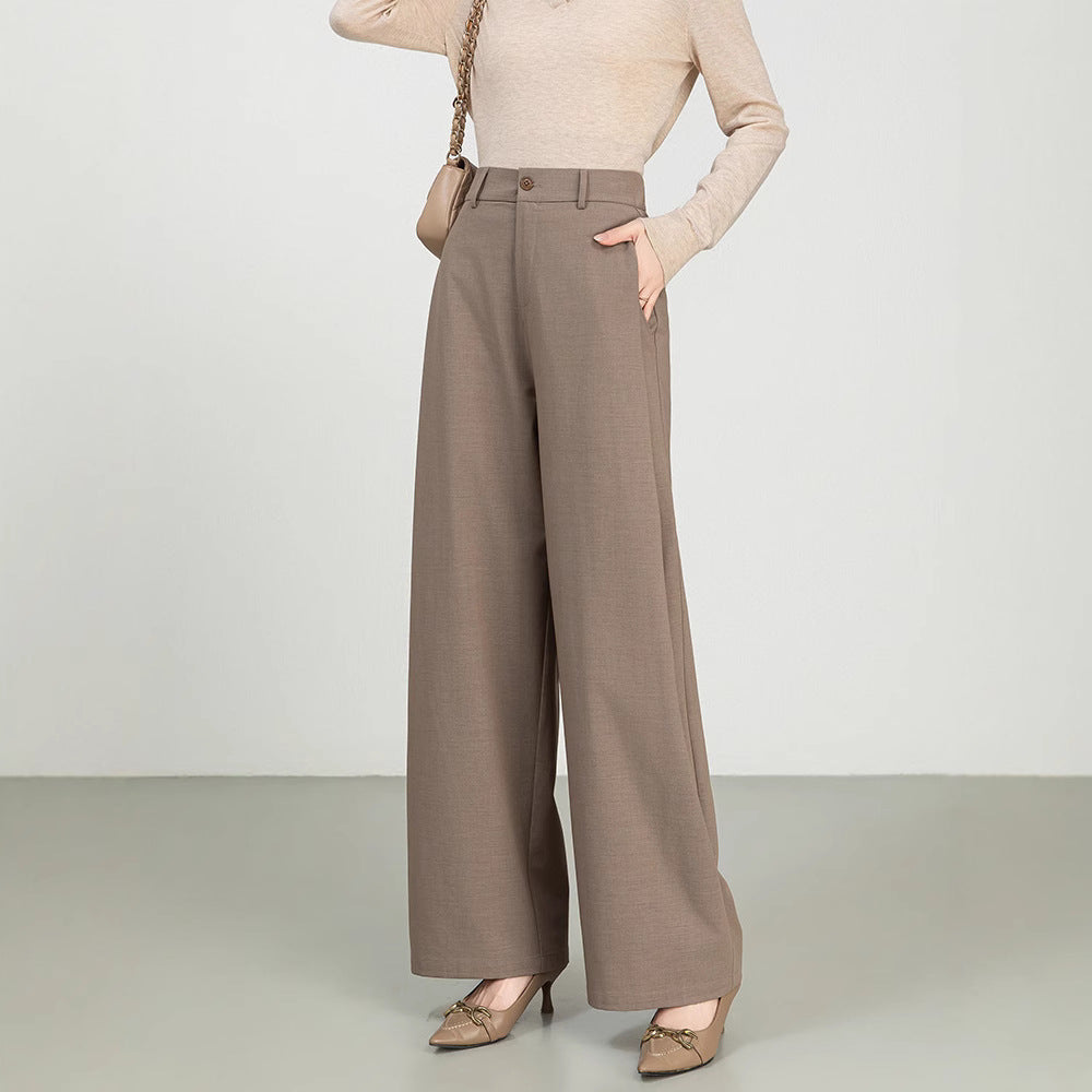 Street-Wave Women's High Waist Wool-Cotton Wide-Leg Pants Office
