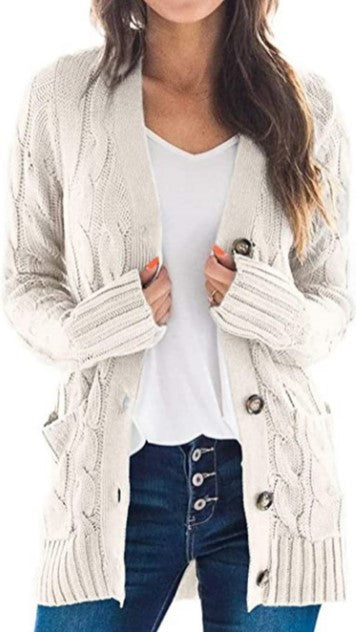 Street-wave Women Cable Knit Cardigan With Pockets Soft Cozy Knitwear For Everyday Style