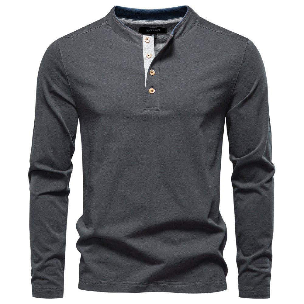Street-Wave Men's Long Sleeve Henley Shirt With Elegant Button Placket Comfortable Everyday Fit