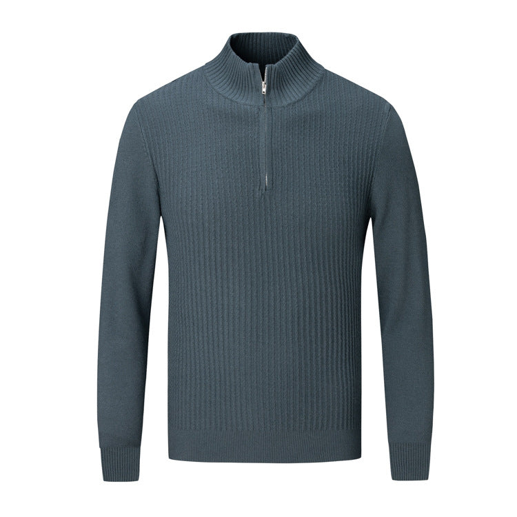 Mens Knit Pullover With Stand Collar And Fine Rib Knit Street-wave For Modern Casual Style