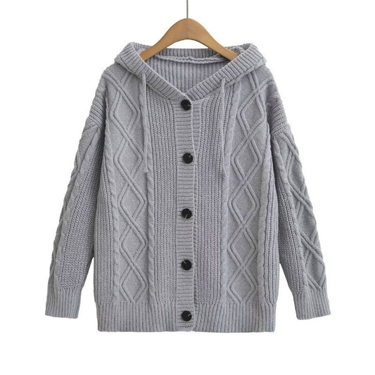 Damen Strickjacke mit Kapuze und modischem Zopfmuster Street-wave - Street-wave