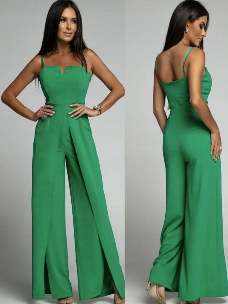 Street-Wave Women's Strapless Wide Leg Jumpsuit With Front Slit Party Ready
