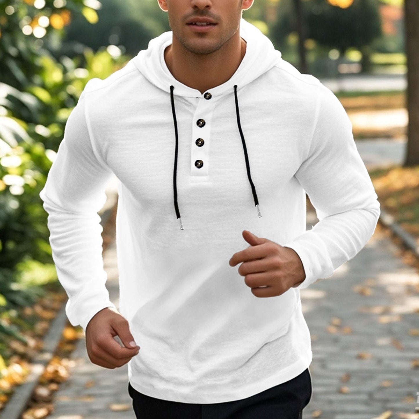 Street Wave Mens Button Placket Hoodie With Functional Pockets For Active Wear All Day Comfort
