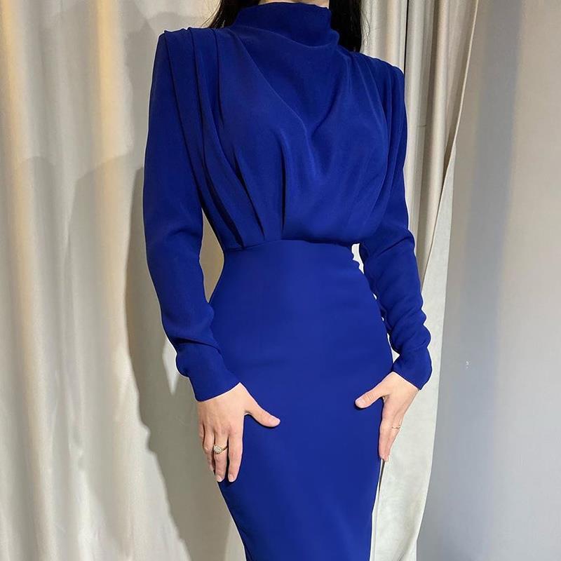 Street-wave Women's Bodycon Dress With Elegant Stand Collar And Ruched Detail For Evening Events