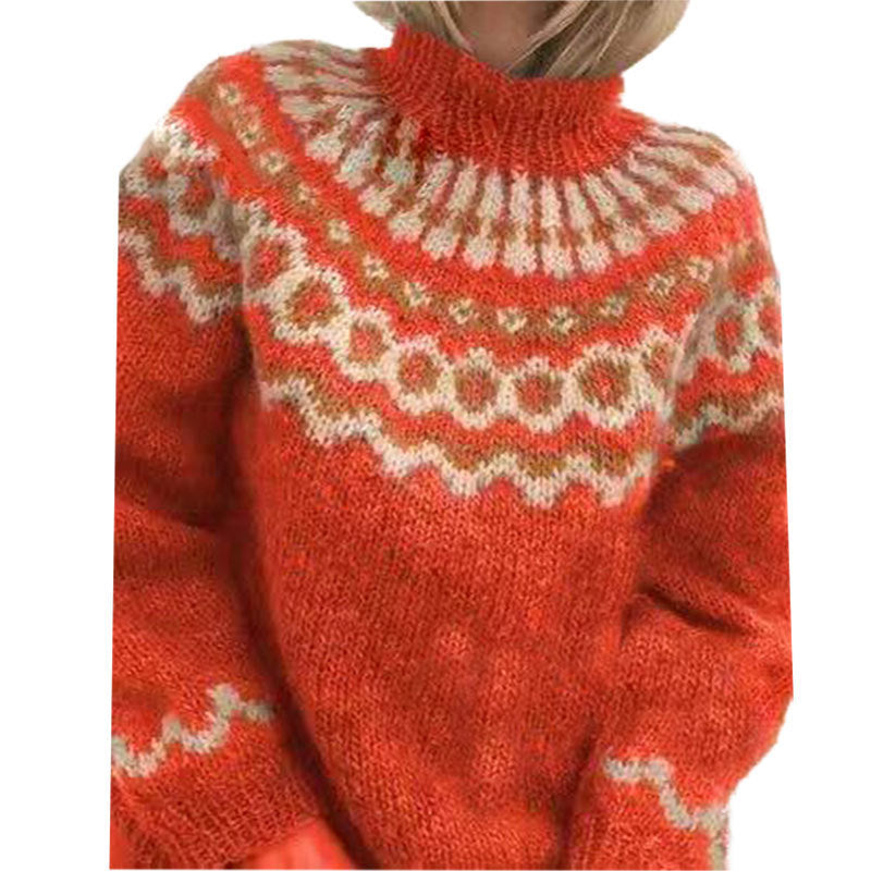 Street Wave Cozy Nordic Knit Sweater For Women With High Collar Warmth And Soft Fit