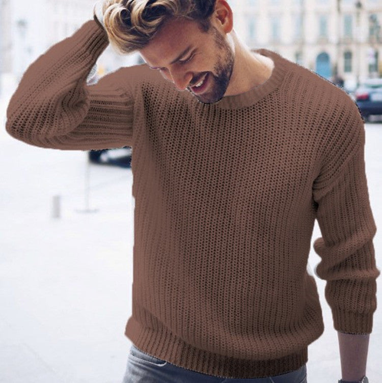 Street-wave Men's Trendy Knit Sweater With Airy Texture And Modern Crew Neck For Everyday Style And Comfort