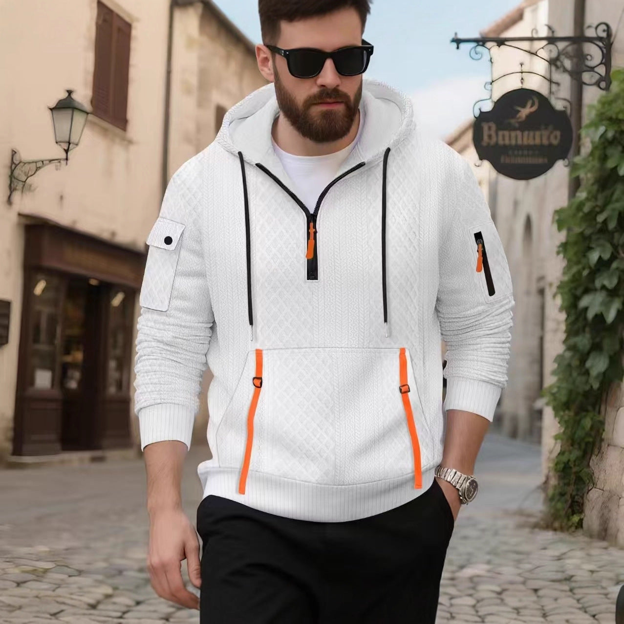 Streetwave Mens Hoodie For Men With Structured Diamond Knit And Practical Zippered Pockets For Everyday Wear