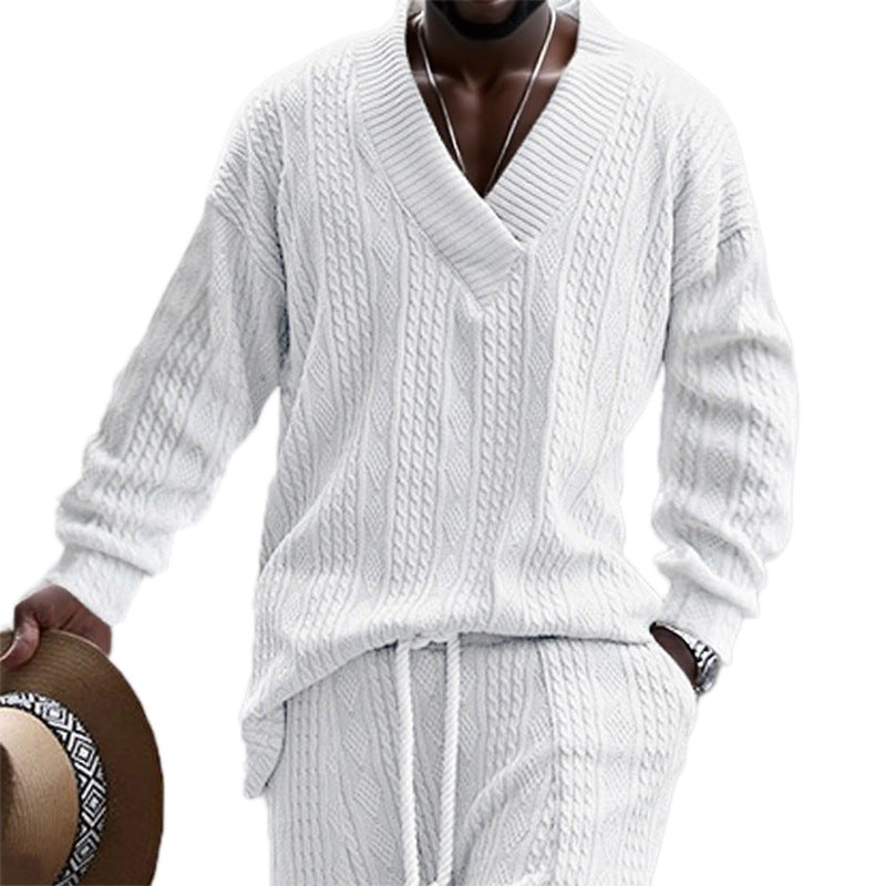 Street Wave Mens Cable Knit V Neck Sweater Ultra Soft Cozy Knitwear For Casual Style