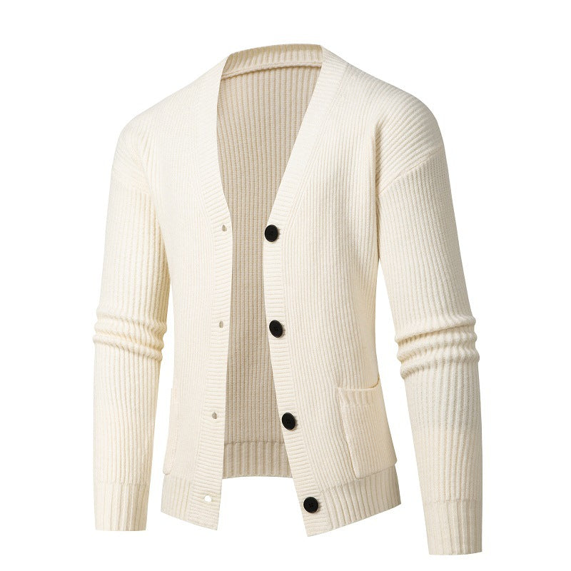 Street-wave Men's Ribbed Knit Cardigan With Fine Rib Design For Breathable Cotton Comfort And Style