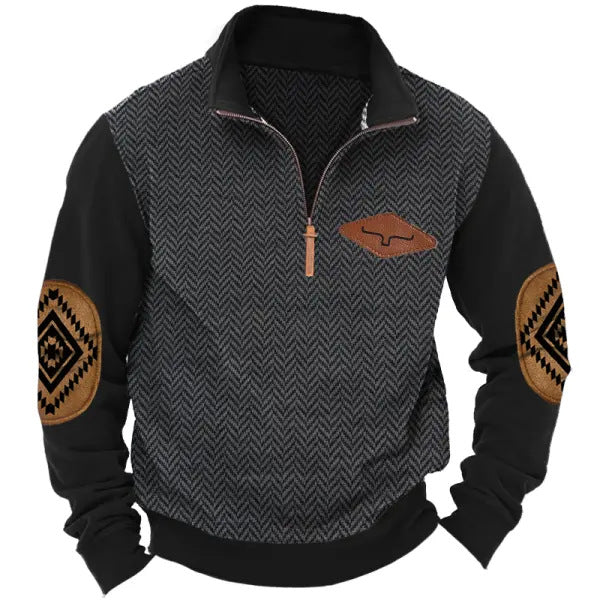 Streetwave Mens Pullover With Contrast Collar And Elbow Patches For Modern Style