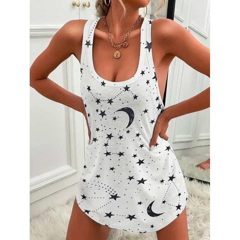 Street-wave Women's Moon and Stars Tank Top Breathable Cotton Airy Summer Essential