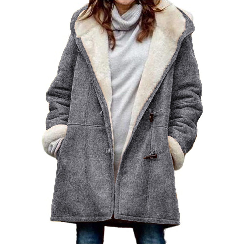 Street-Wave Hooded Fleece Jacket With Shearling Lining Women Winter Coat Warm Cozy