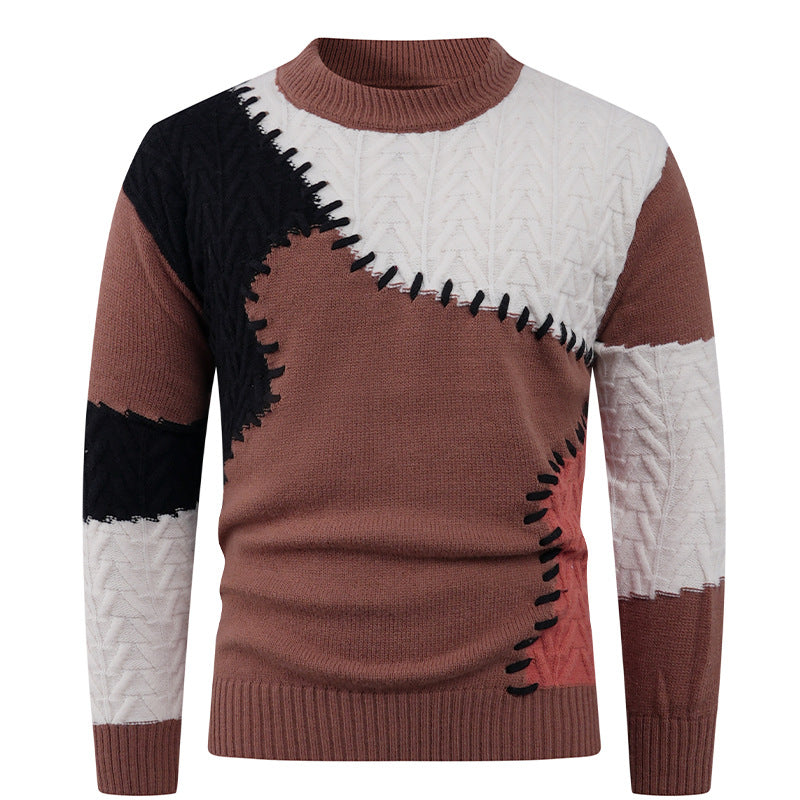 Mens Patchwork Knit Sweater Street-Wave Creative Patchwork Design For Men Urban Style