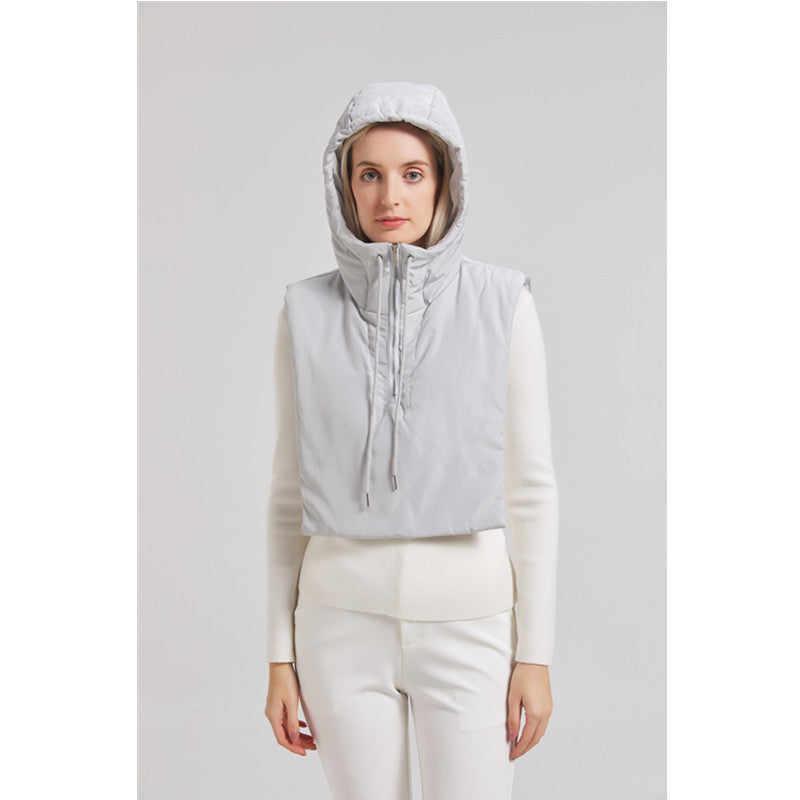 Street Wave Women Hooded Vest With High Collar And Adjustable Hem For Transitional Weather Warmth