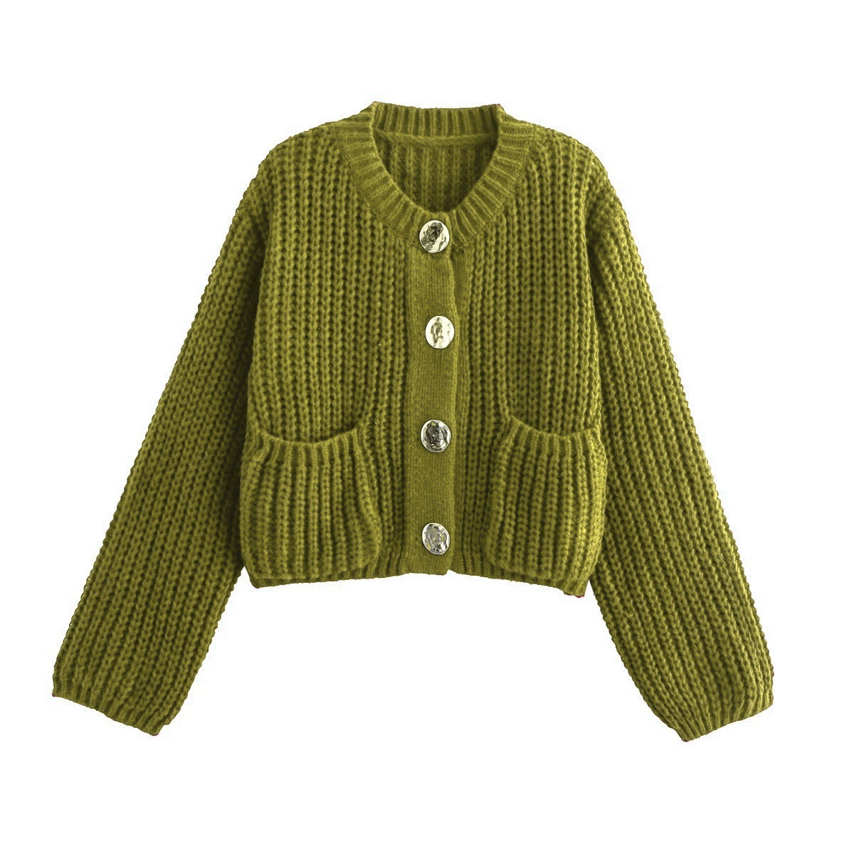 Street-Wave Womens Cozy Chunky Knit Cardigan With Decorative Buttons And Pockets