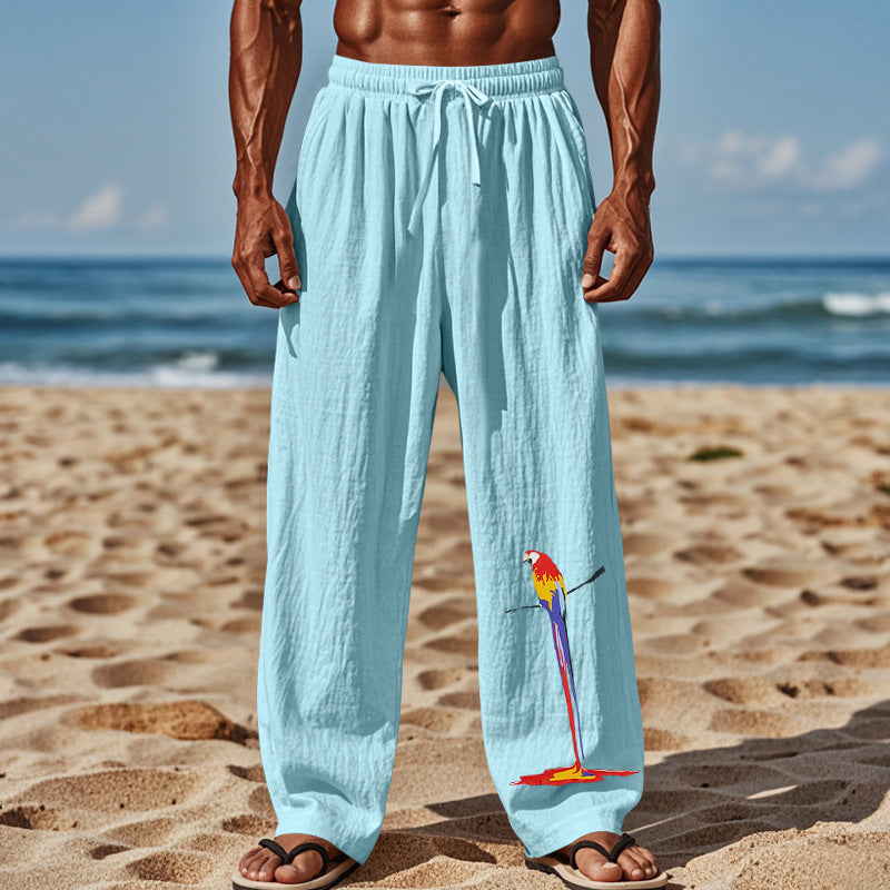 Street-Wave Men's Lightweight Breathable Beach Pants With Colorful Parrot All-Day Print