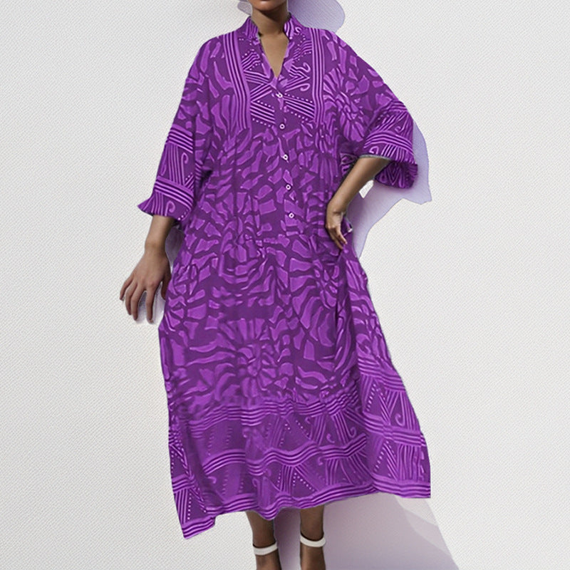 Street Wave Women's Midi Dress Loose Fit Breathable Cotton Blend Print