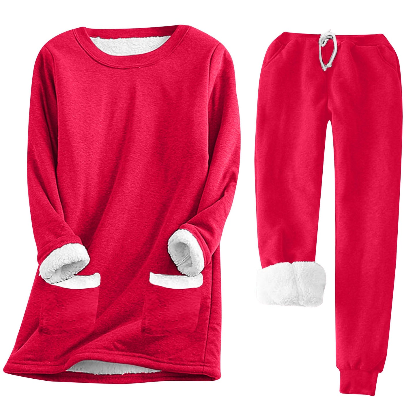 Street-wave Women's Cozy Fleece Lounge Set With Warm Inside Fleece Lining And Pockets