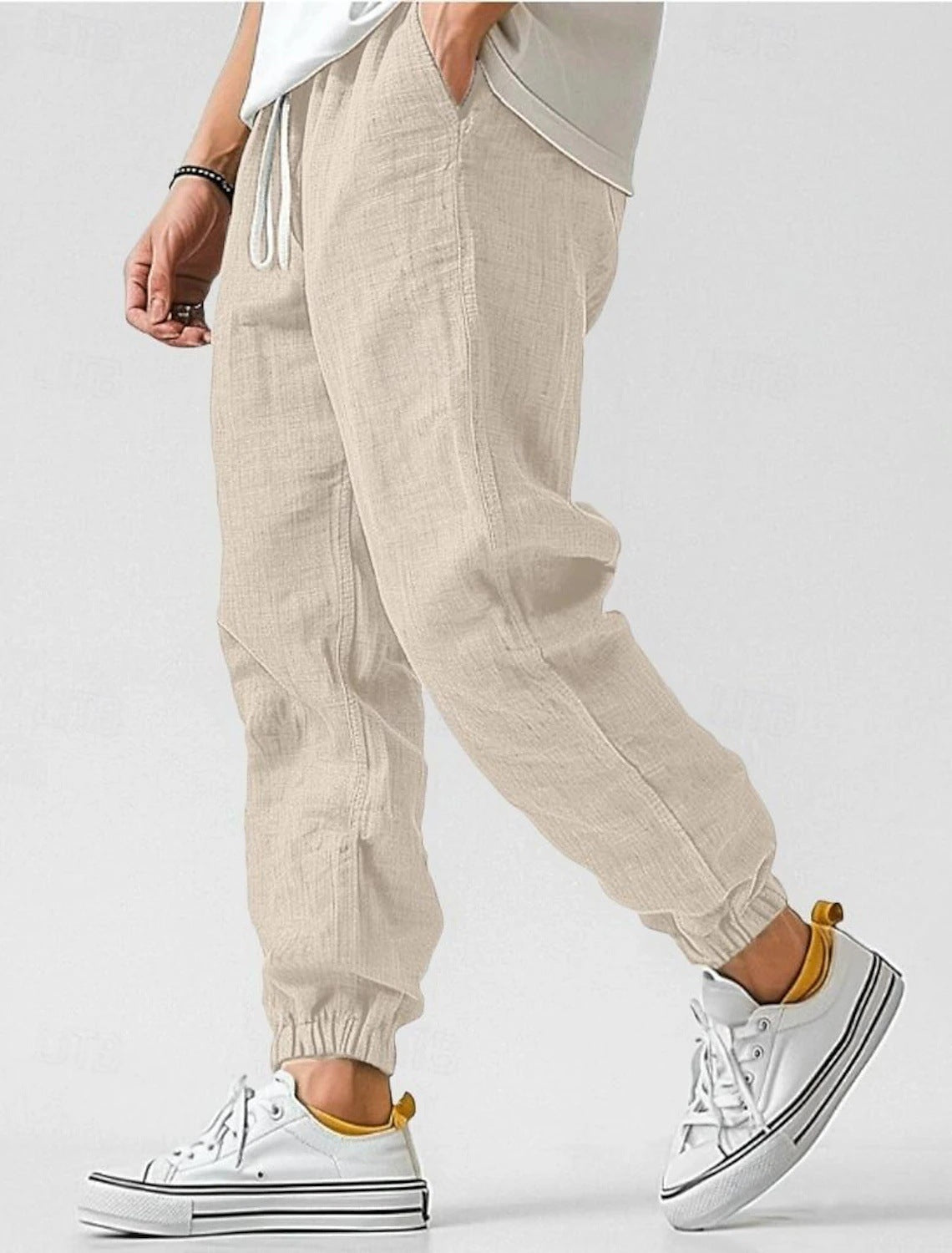 Streetwave Men Comfortable Linen Pants With Elastic Waistband And Side Pockets For Everyday Wear