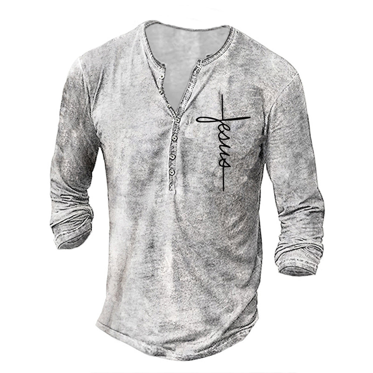 Mens Long Sleeve Henley Shirt With Creative Graphic Print By Streetwave For Men Casual