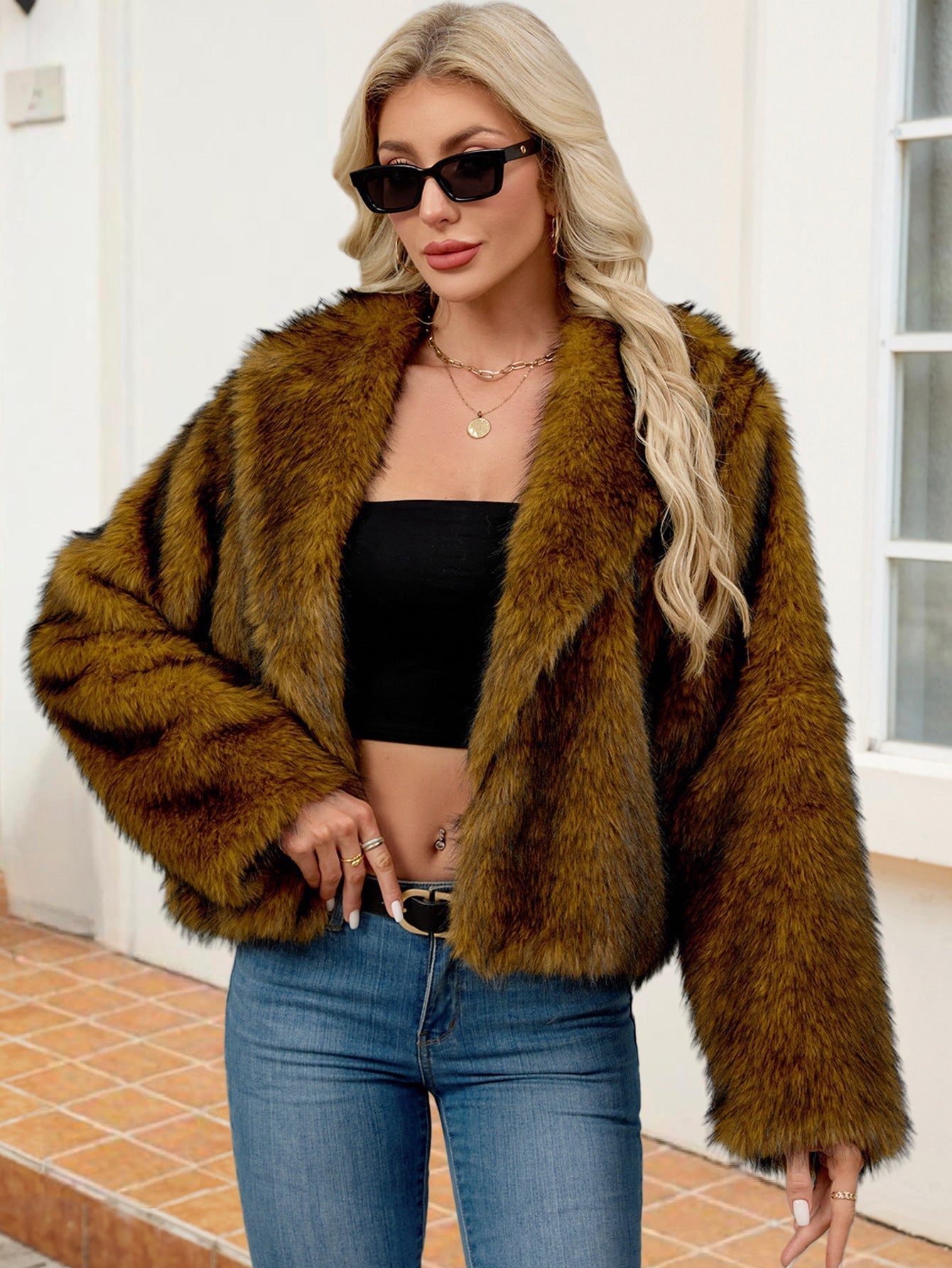 Street-Wave Fluffy Faux Fur Jacket For Women With Elegant Lapel Collar Luxe Cozy Everyday Wear