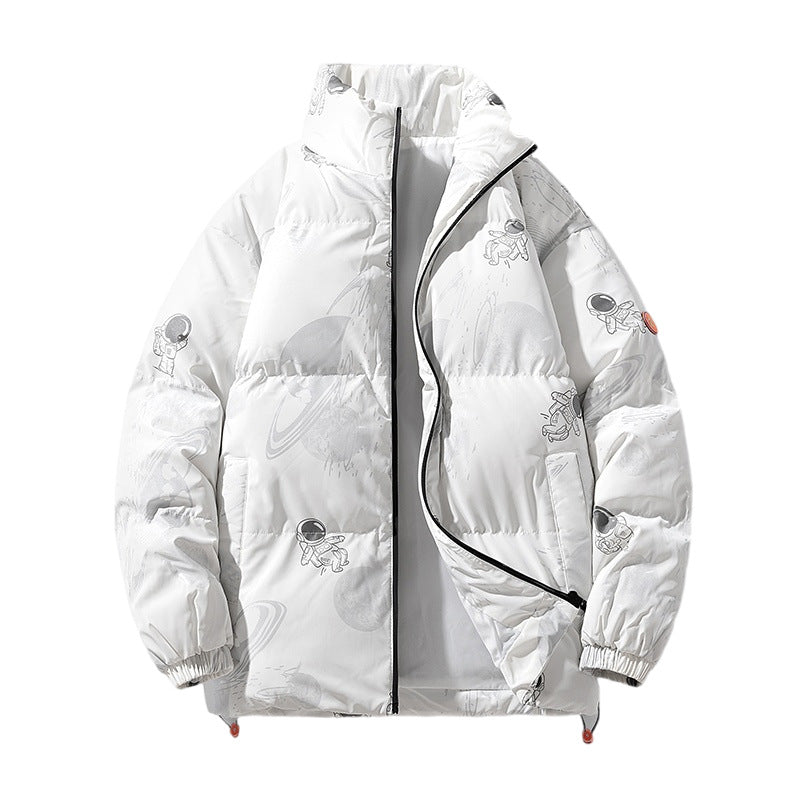 Women Futuristic Puffer Jacket Street Wave Astronaut Pattern Warm Insulated Lining