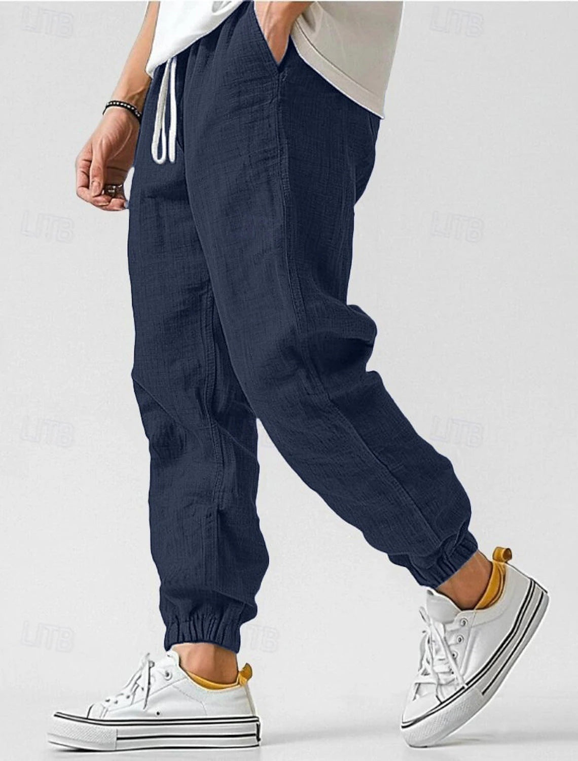 Streetwave Men Comfortable Linen Pants With Elastic Waistband And Side Pockets For Everyday Wear